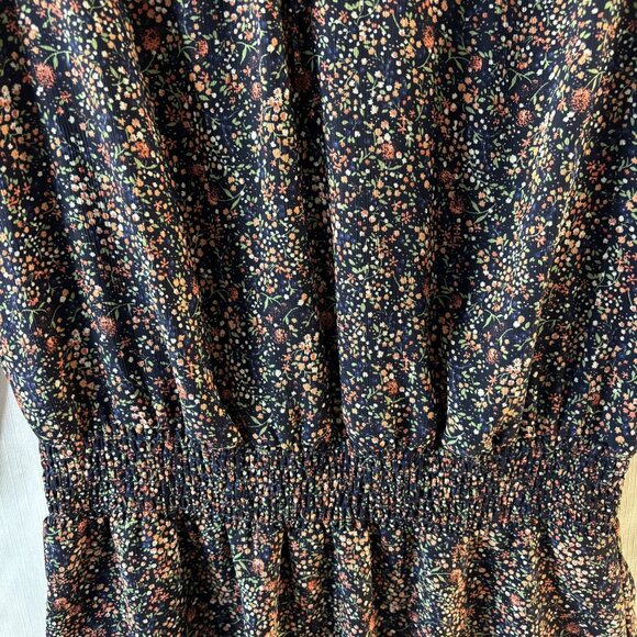 Floral Smocked Waist Mini Dress With 3/4 Sleeves & Ruffled Neckline By J Crew Me - Picture 5 of 12